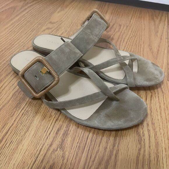 Veronica Beard Shoes - VERONICA BEARD Tan suede leather thong buckle slip on sandals size 8